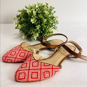 Knitted Toe flats wedges with pointy toe in red and white color | vintage